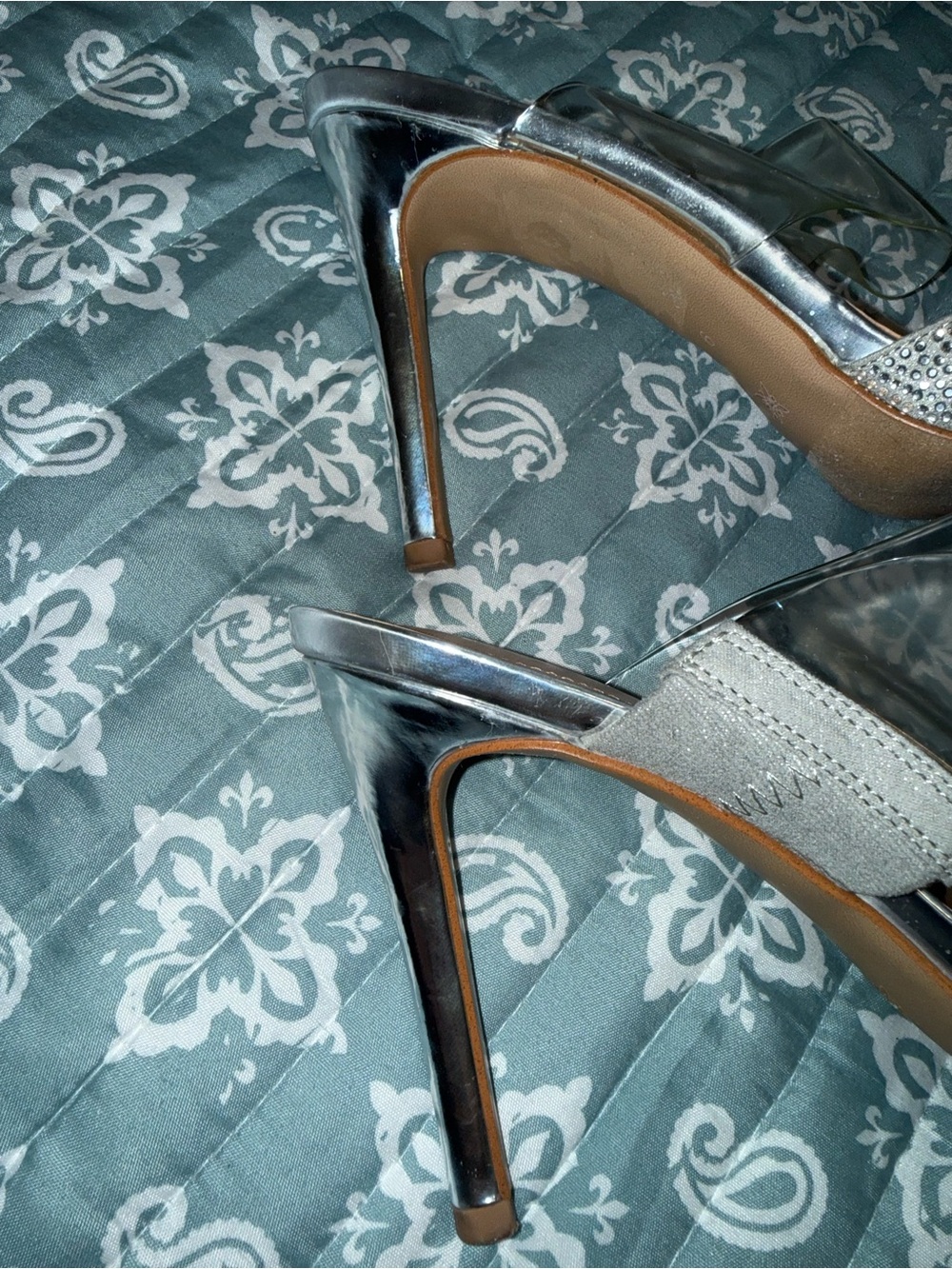 BCBGeneration Silver Rhinestone Pointed Mules with Clear Strap - Picture 7 of 10
